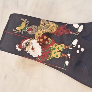 Jingle‎ Bells Navy Golf Santa Tie 4" Wide Reindeer Christmas Holiday